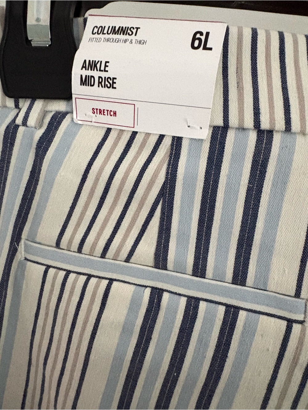 NWT Express Women’s Ankle Mid-Rise Chinos — Light Blue, Navy & White Stripe 6L